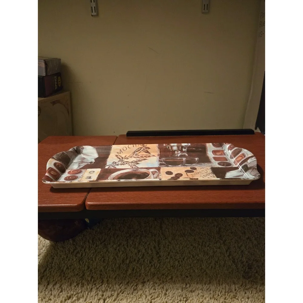 Home Essentials Coffee Mocha Melamine Serving Tray Rectangular Brown Tan 15 Inch